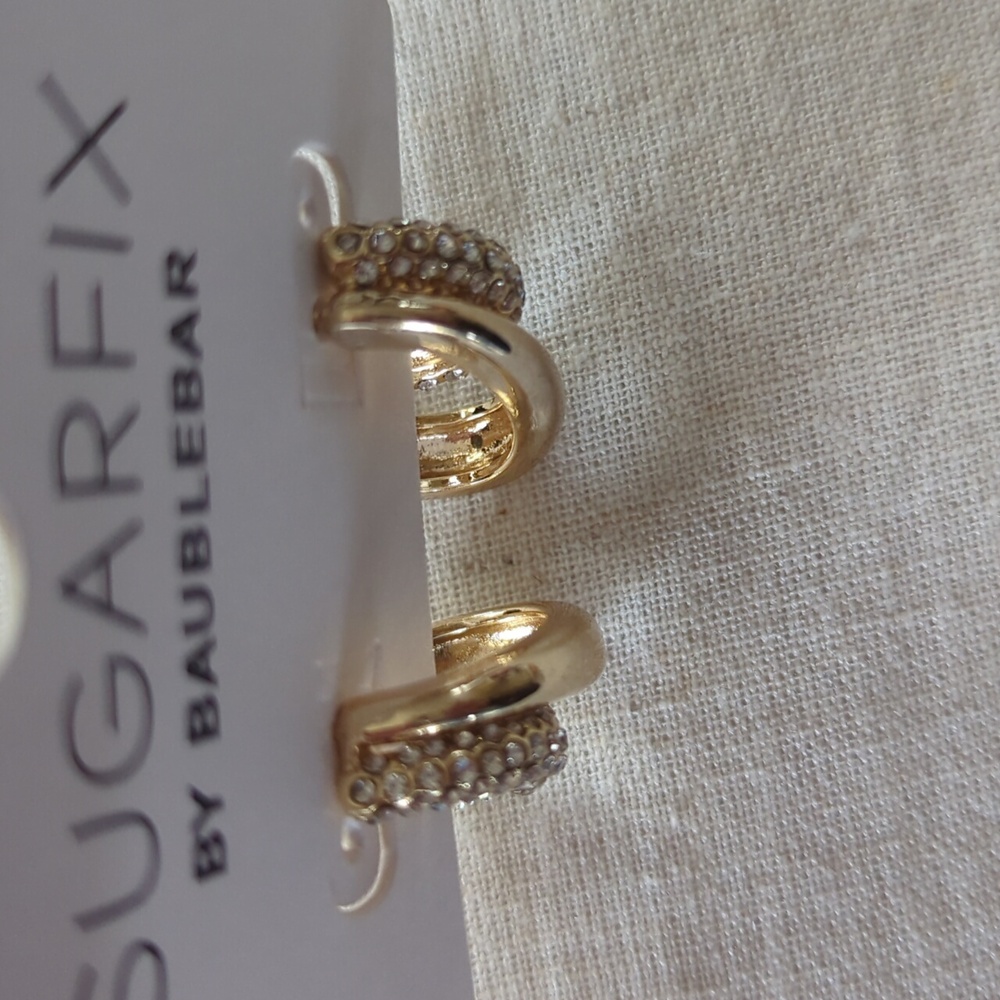 NWT Sugarfix by Baublebar Doubled Up Earrings Gold Toned Crystal Embellishment - Picture 4 of 5